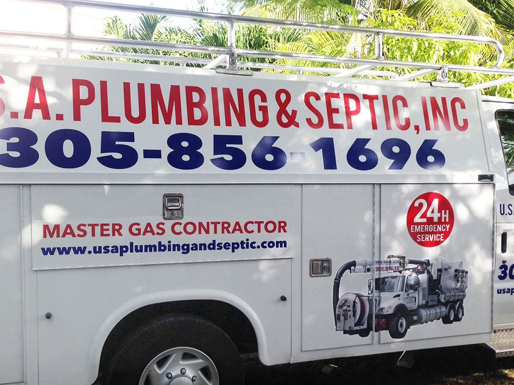 USA Plumbing & Septic branded service truck